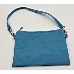 Baggallini Wristlet Coin Purse Teal Blue Nylon Detachable Zip Close Green Lining